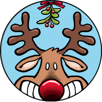 imnage of reindeer under mistletoe